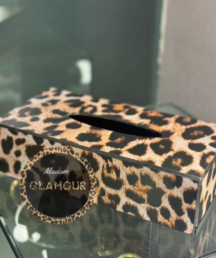 جا دستمال چوبی طرح پلنگی